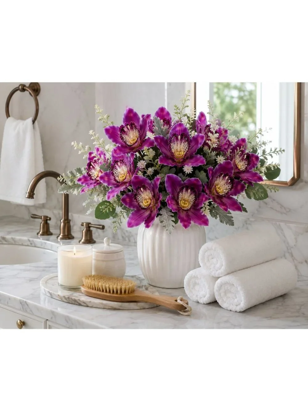 Artificial Purple Orchid Bundle 13 Inch Faux Flowers Wedding Bouquet Corsage Bou